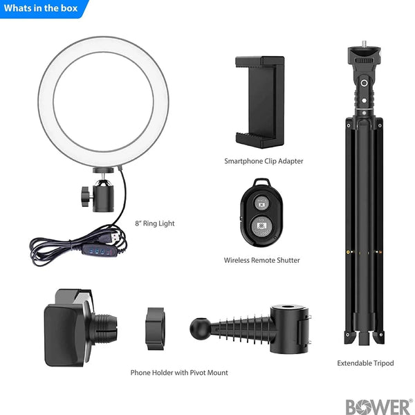 8β Selfie Ring Light Studio with Tripod Stand and Phone Holder β 8β LED Ring Light, 51β Extendable Tripod, 360ΒΊ Tripod Ball Head, 3 White Modes, 10 Bright Levels, Wireless Remote