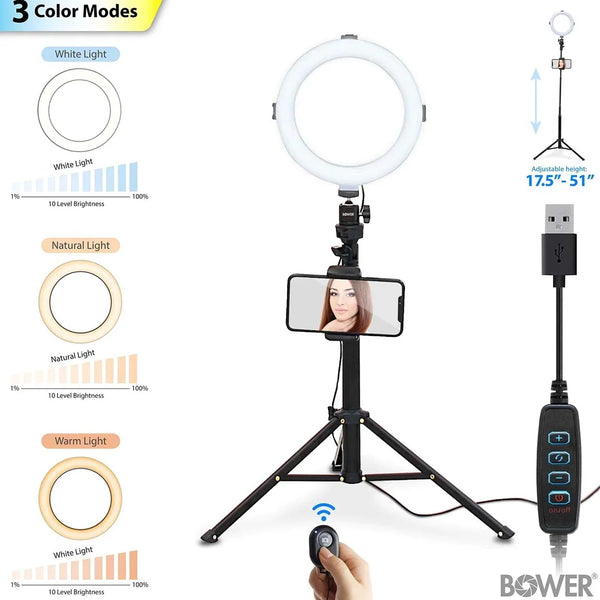8β Selfie Ring Light Studio with Tripod Stand and Phone Holder β 8β LED Ring Light, 51β Extendable Tripod, 360ΒΊ Tripod Ball Head, 3 White Modes, 10 Bright Levels, Wireless Remote