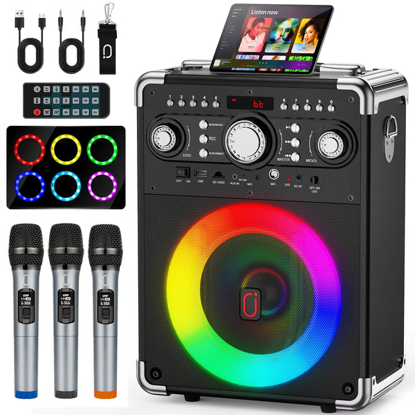 Karaoke Machine, Bluetooth Speaker with Microphone and Light, 3 Wireless Karaoke Microphone, Home Karaoke System, S8-T