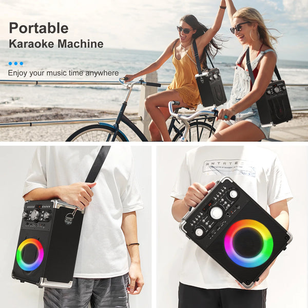 Karaoke Machine, Bluetooth Speaker with Microphone and Light, 3 Wireless Karaoke Microphone, Home Karaoke System, S8-T