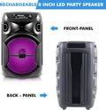 8 Inch Portable 800 W Bluetooth Speaker W/Woofer & Tweeter, Festival PA LED, Bluetooth/Usb Card Inputs, with UHF Wireless Handheld Microphone W/Usb Powered Receiver