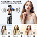 Auto Face Tracking Tripod with 2 Selfie Ring Light, 360° Rotation Face Body
