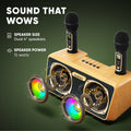 Karaoke Machine for Adults and Kids with 2 Wireless Microphones, Portable Bluetooth Singing Speaker, Colorful LED Lights, PA System, Lyrics Display Holder & TV Cable - Presto G2 (Wood)