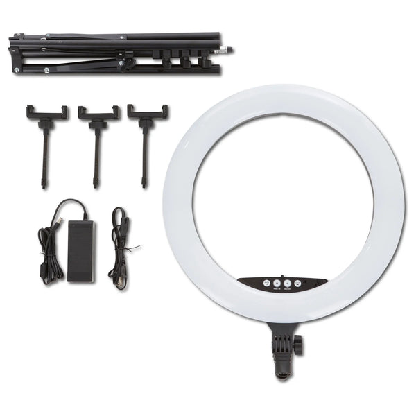 18" LED RGB Ring Light with Tripod, Phone Holder USB Charging Ports, and Wireless Remote