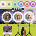 18" LED RGB Ring Light with Tripod, Phone Holder USB Charging Ports, and Wireless Remote
