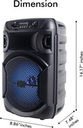 8 Inch Portable 800 W Bluetooth Speaker W/Woofer & Tweeter, Festival PA LED, Bluetooth/Usb Card Inputs, with UHF Wireless Handheld Microphone W/Usb Powered Receiver