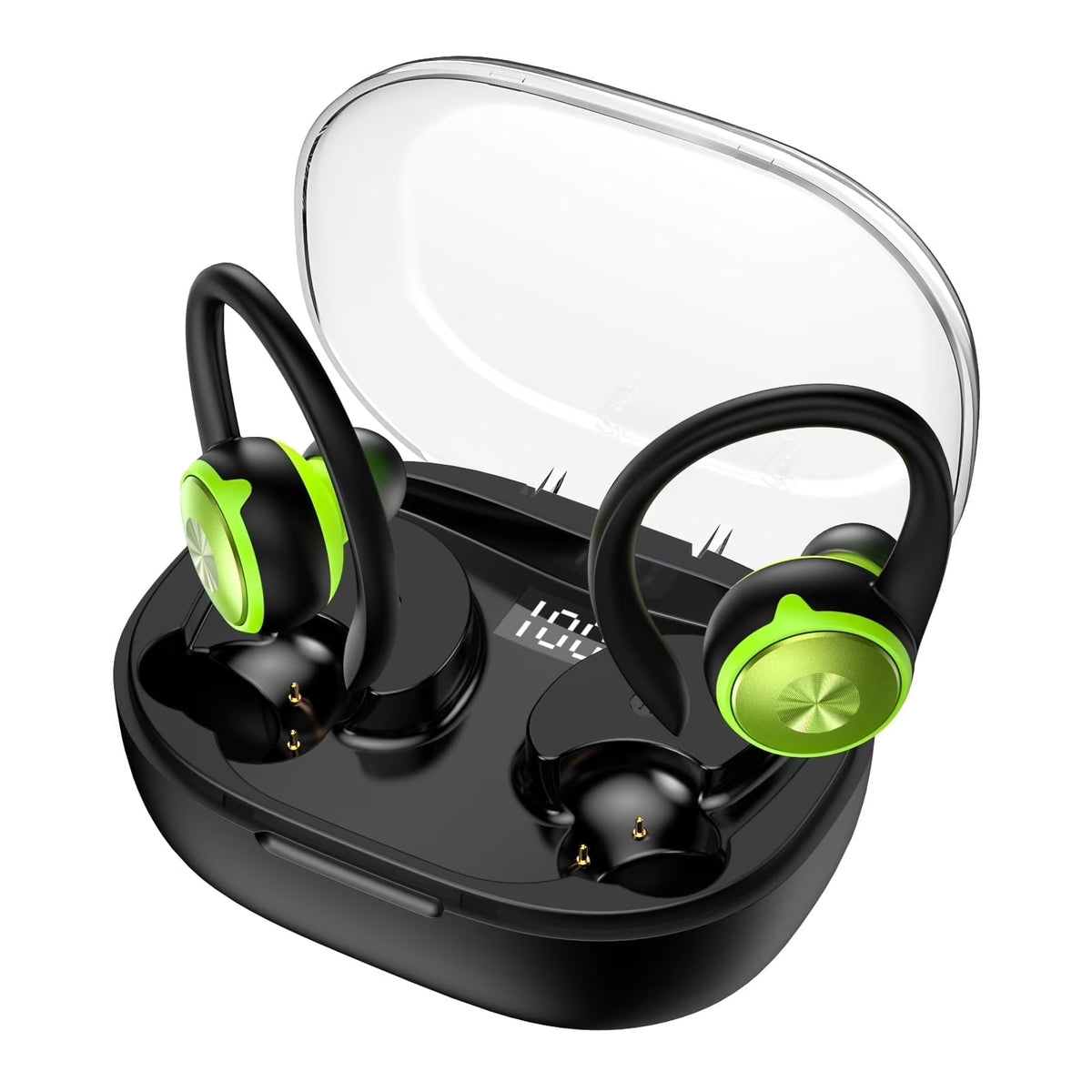 LLR100G25 Wireless Bluetooth 5.3 Earbuds – 48H Playtime, 500mAh Charging Case, Deep Bass, Noise Reduction (Green)