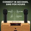Karaoke Machine for Adults and Kids with 2 Wireless Microphones, Portable Bluetooth Singing Speaker, Colorful LED Lights, PA System, Lyrics Display Holder & TV Cable - Presto G2 (Wood)