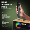 Karaoke Machine for Adults and Kids with 2 Wireless Microphones, Portable Bluetooth Singing Speaker, Colorful LED Lights, PA System, Lyrics Display Holder & TV Cable - Presto G2 (Wood)