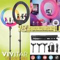 18" LED RGB Ring Light with Tripod, Phone Holder USB Charging Ports, and Wireless Remote